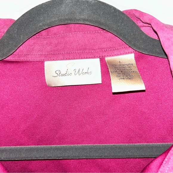 Studio Works Giddy Up Western Hot Pink Suede Button Down - Picture 3 of 6